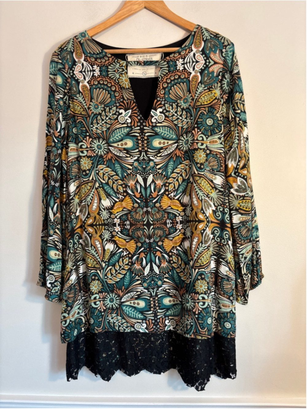 California MoonRise Boho-Style Tunic Mini Dress Size M Festival Hipster Travel - Picture 2 of 12